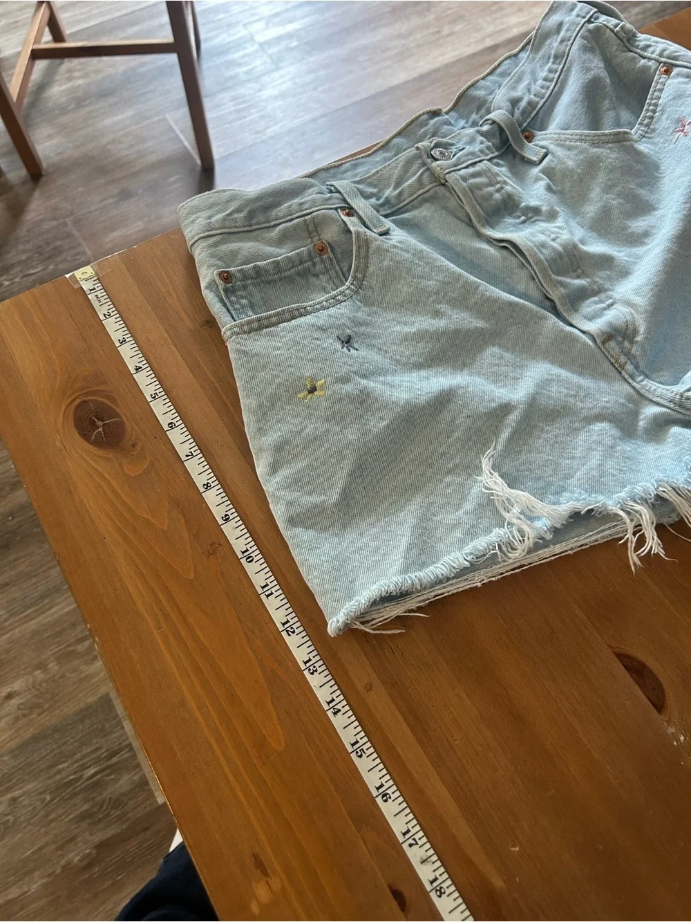 Levi's 501 Size 33 Button Fly  Embroidered Distressed Denim Shorts